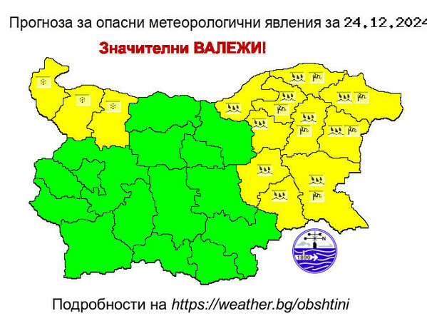 Жълт код за валежи и вятър
